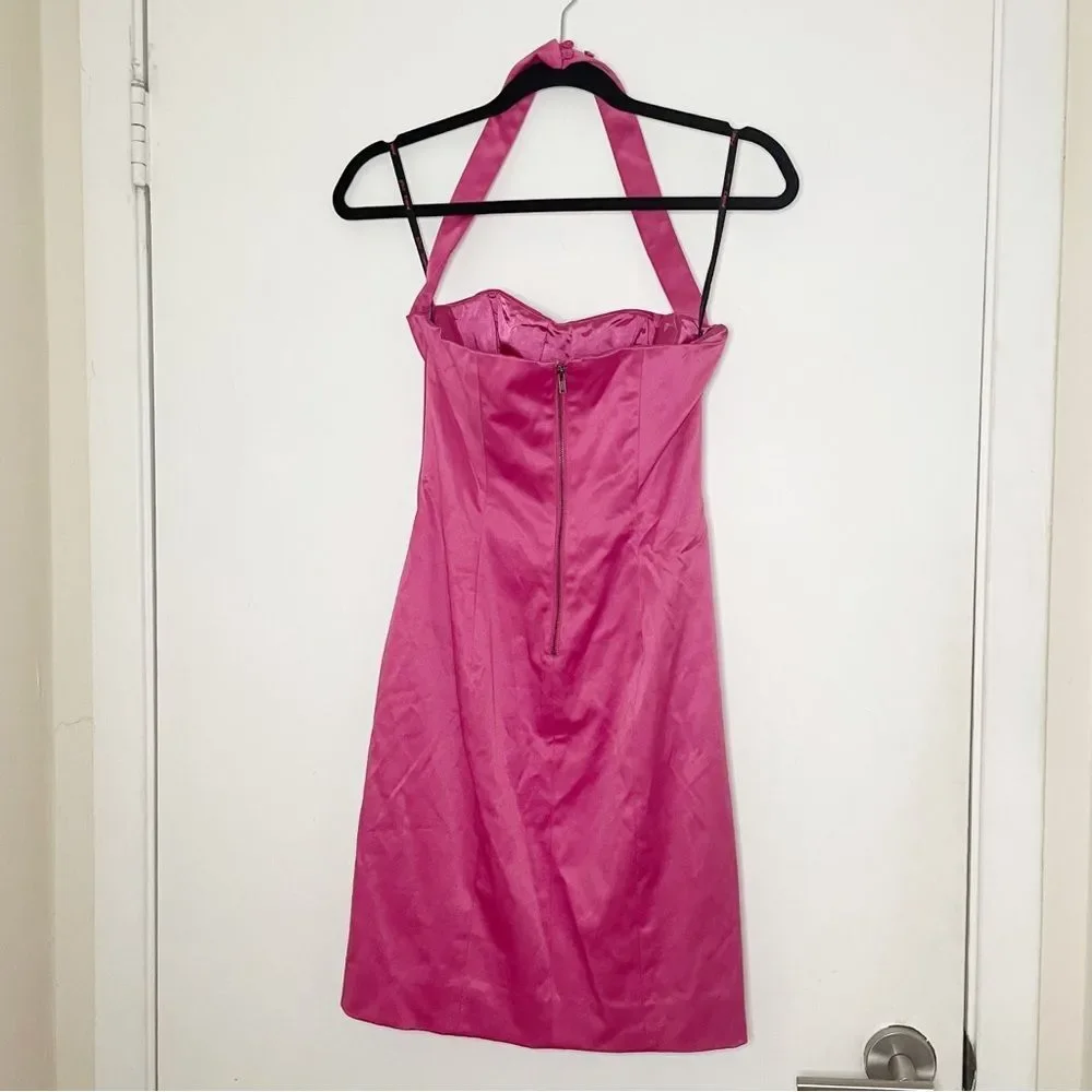 Y2K Vtg Betsey Johnson hot pink satin halter top mini dress 2 women’s - Picture 5 of 13